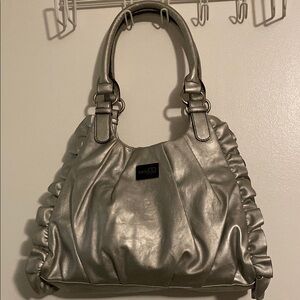 Nine West Silver Shimmery Shoulder Bag with Ruched Details